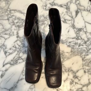 Brown leather booties